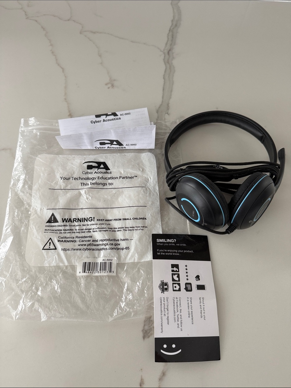 Cyber Acoustics AC5002 Wired Over-Ear Headphones Black w/ Blue Accent for School